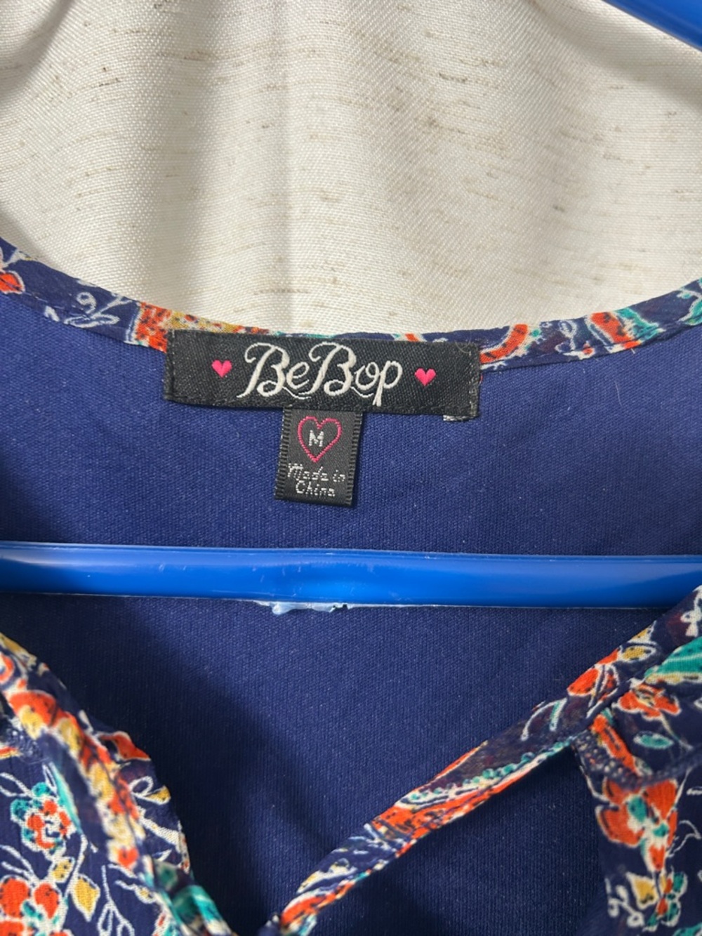 BeBop Navy Paisley Tie-Front Tiered Mini Dress with Teal & Coral Accents - Picture 2 of 6